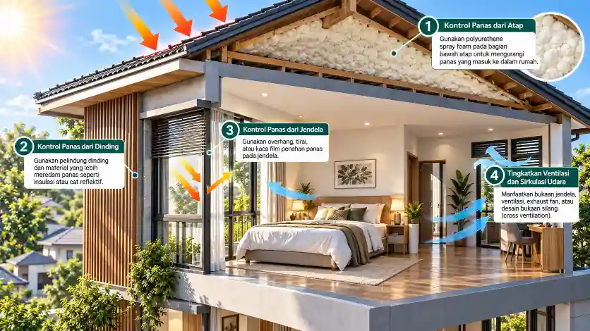 Cara mengatasi lantai 2 rumah panas berdasarkan sumber panas dari atap dinding kaca dan ventilasi