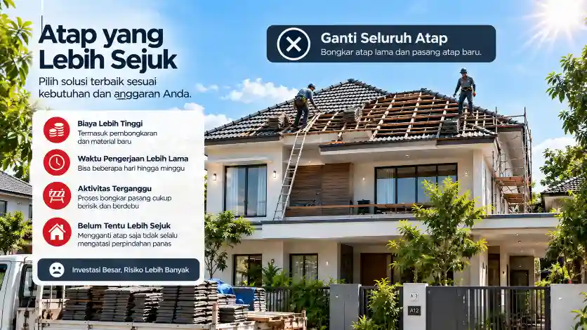 Pembongkaran atap lama untuk mengganti seluruh atap rumah