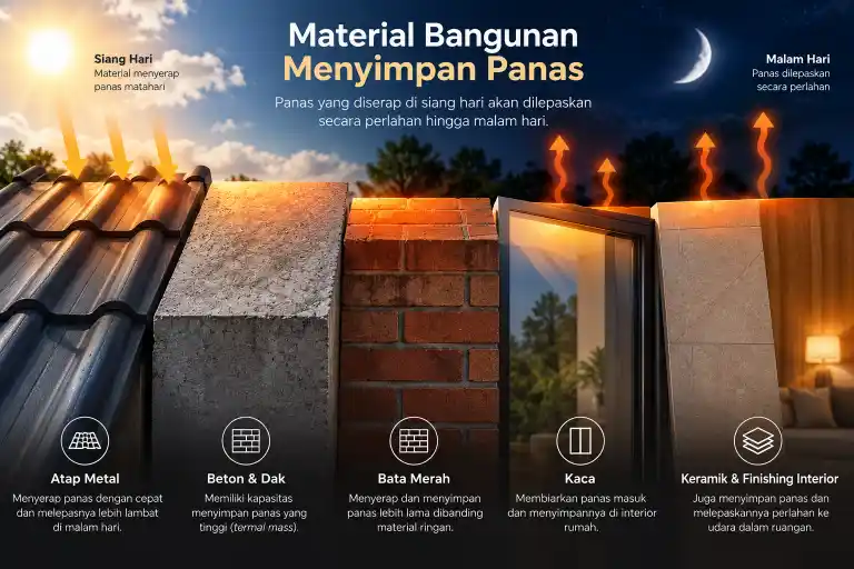 Dinding dak beton dan jendela dapat menjadi jalur atau penyimpan panas pada bangunan