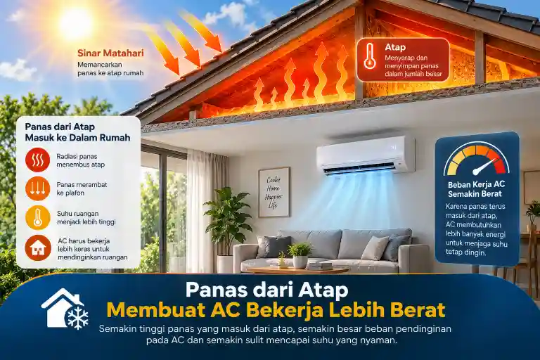 Panas dari atap meningkatkan beban pendinginan pada ruangan ber-AC