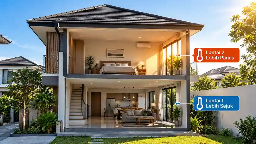 Perbedaan paparan panas antara lantai 1 dan lantai 2 pada rumah bertingkat