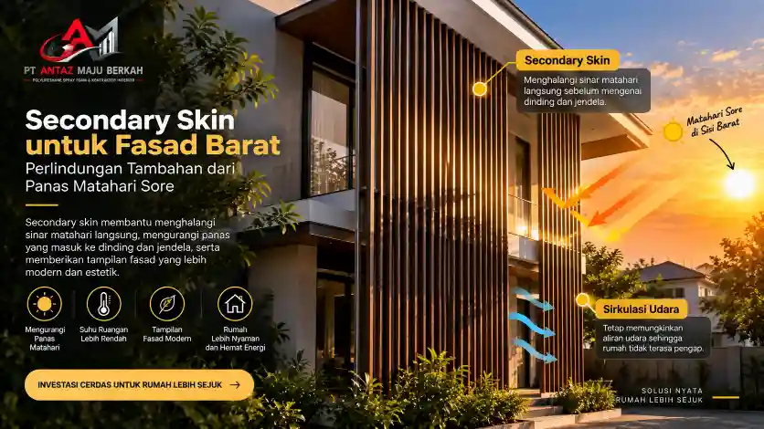 Secondary skin melindungi fasad barat rumah dari paparan matahari sore