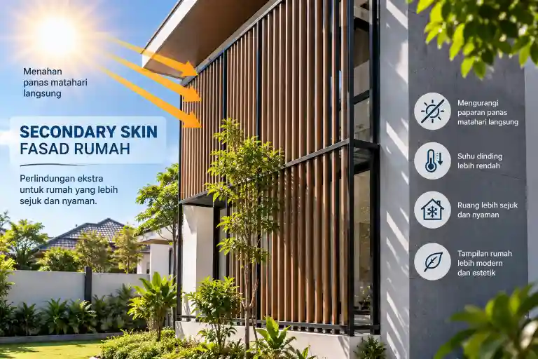 Secondary skin melindungi fasad rumah dari paparan panas matahari