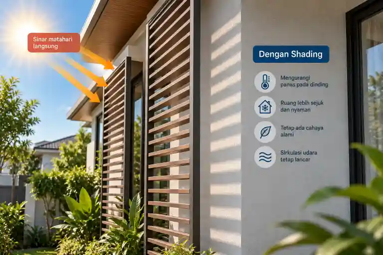 Shading membantu melindungi dinding rumah dari paparan matahari langsung