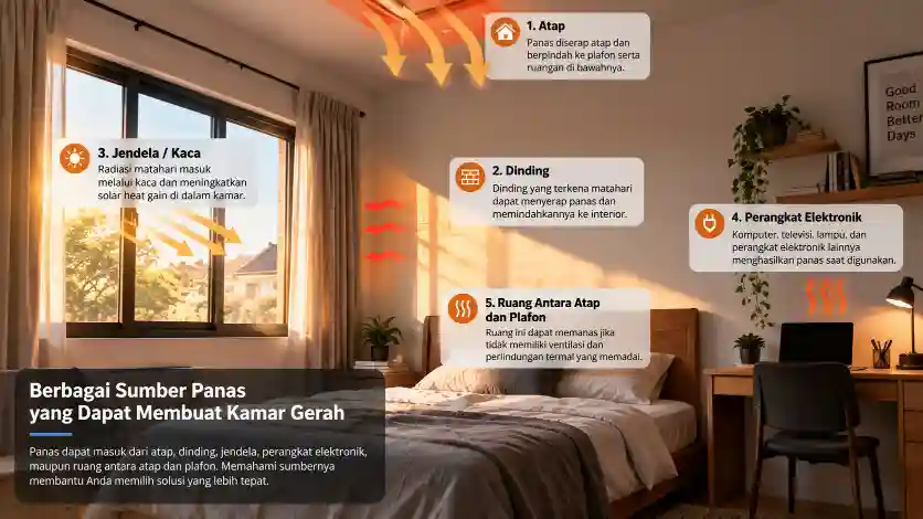 Pemeriksaan sumber panas kamar dari atap dinding dan jendela rumah