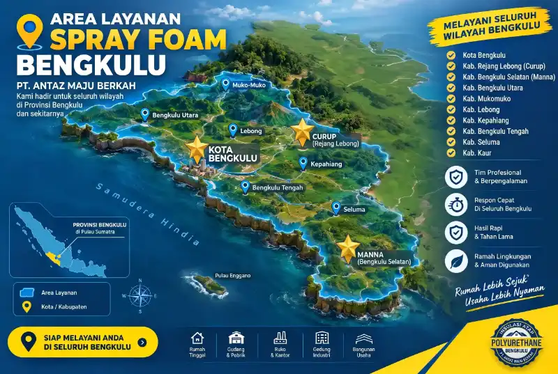 Area layanan spray foam Kota Bengkulu, Curup, dan Manna di Provinsi Bengkulu