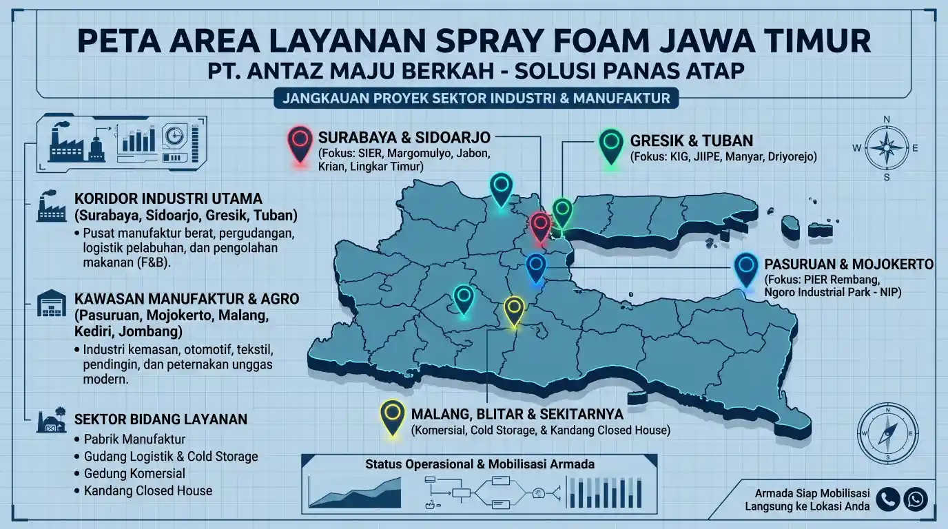 Area layanan spray foam Surabaya Sidoarjo Gresik Pasuruan dan wilayah Jawa Timur