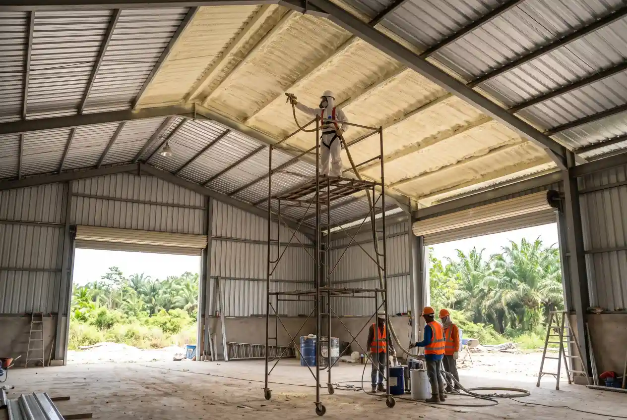Proses jasa polyurethane spray foam Bangka Belitung pada atap bangunan
