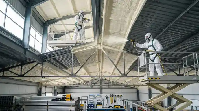 Proses jasa polyurethane spray foam Jawa Barat pada atap bangunan