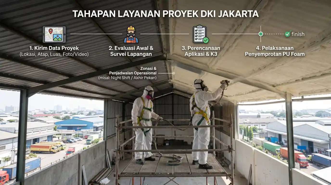 Polyurethane spray foam untuk atap gedung komersial dan warehouse di DKI Jakarta