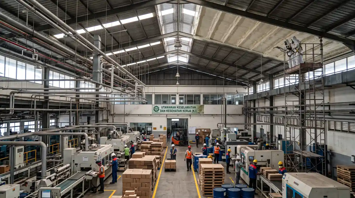Polyurethane spray foam atap pabrik dan gudang kawasan industri Jawa Timur